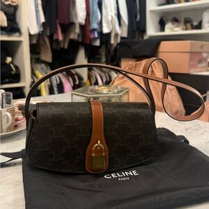 Celine Dark Brown and Tan Crossbody Bag